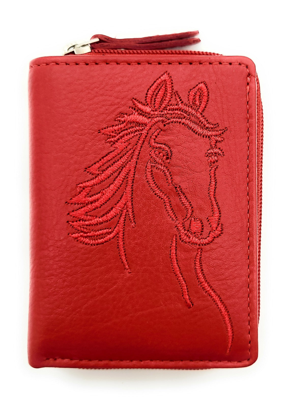 Jockey Club Mini-Geldbörse aus Leder mit RFID-Schutz & Pferde-Stickerei – kompakt & stilvoll uni rot