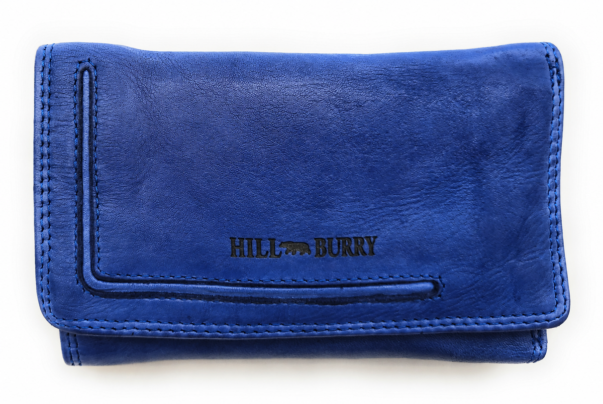 Hill Burry Damen Geldbörse aus Waschleder mit RFID-Schutz – Royalblau