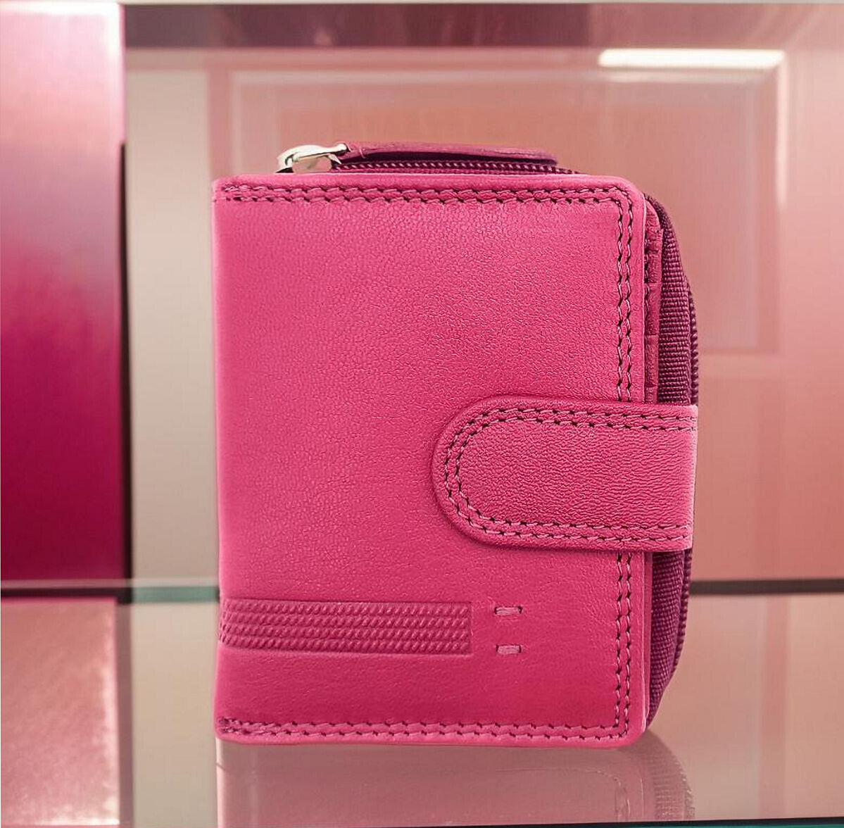 Jockey Club Basic echt Leder Mini Geldbörse Portemonnaie mit RFID Schutz pink