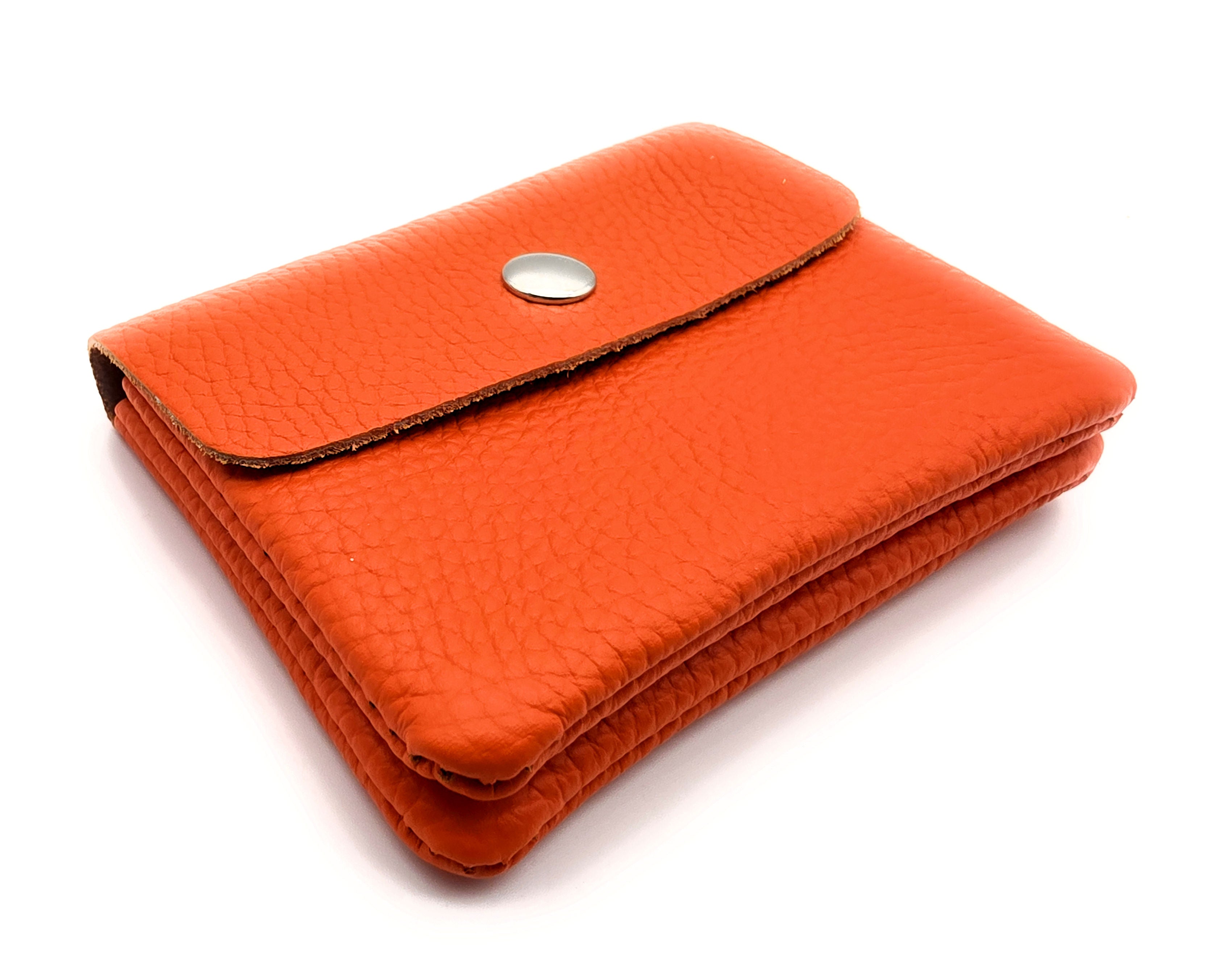 Mini Geldbörse aus echtem Rindleder – kompaktes Leder Portemonnaie Made in Italy orange