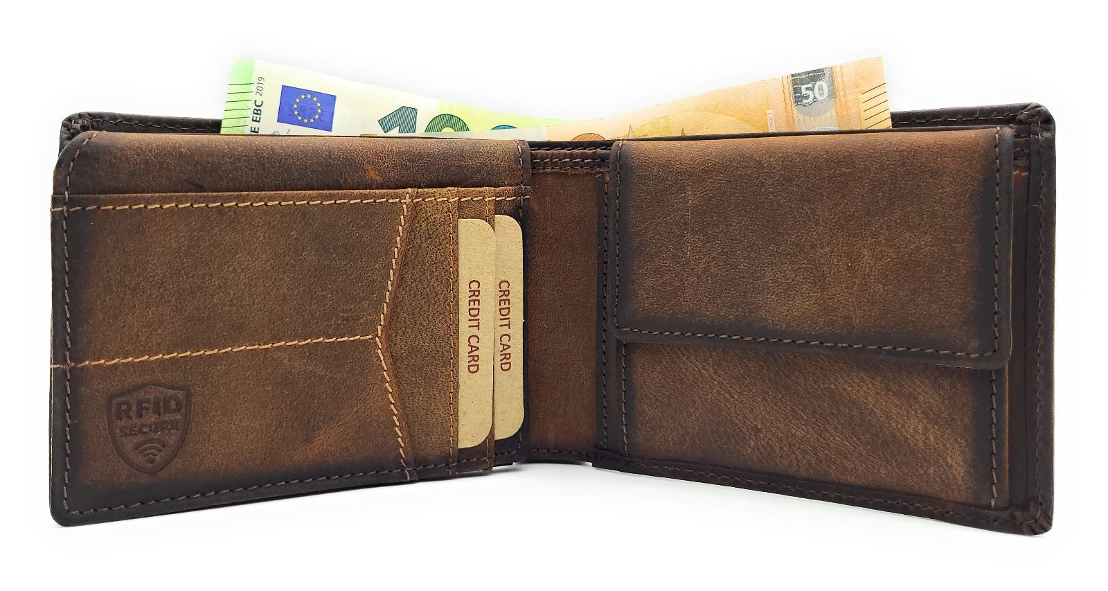 Jockey Club Serie Toro Mini Geldbörse Damen & Herren aus Hunterleder rustikal mit RFID Schutz, kompakt, 6 Kartenfächer, Münzfach mit Chipfach, 2 Scheinfächer, cognac braun