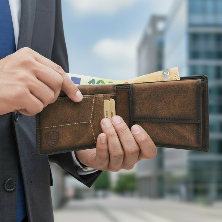 Jockey Club Serie Toro Mini Geldbörse Damen & Herren aus Hunterleder rustikal mit RFID Schutz, kompakt, 6 Kartenfächer, Münzfach mit Chipfach, 2 Scheinfächer, cognac braun