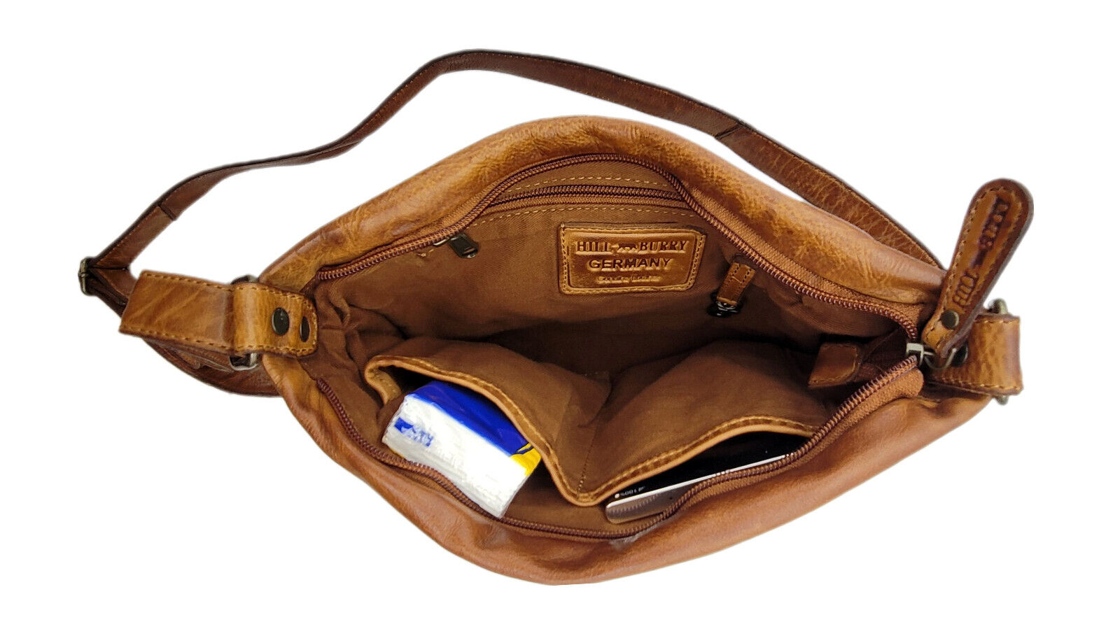 Hill Burry echt Leder Damen Umhängetasche Schultertasche Handtasche cognac