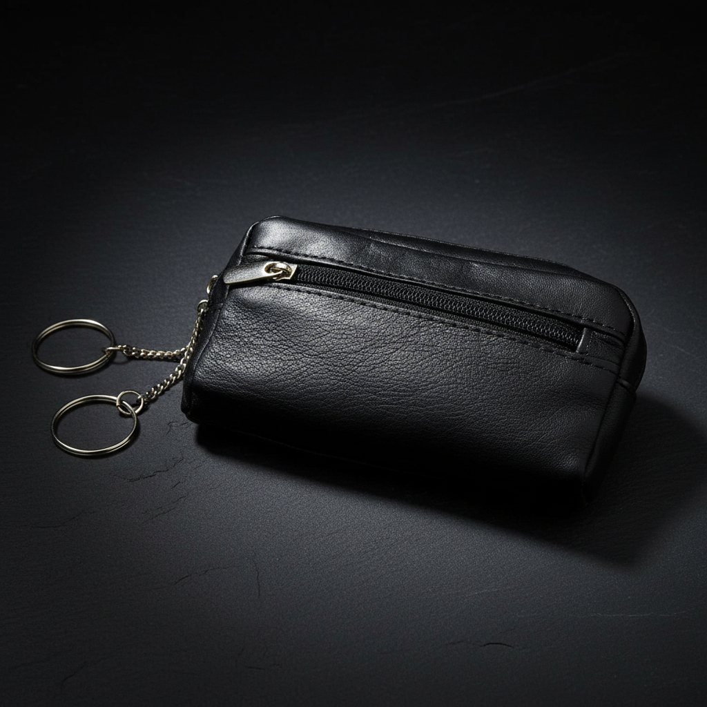 Schlüsseletui Kofferform – Echtleder (Nappa) | Reißverschlussfach, Schlüsselringe, Schwarz