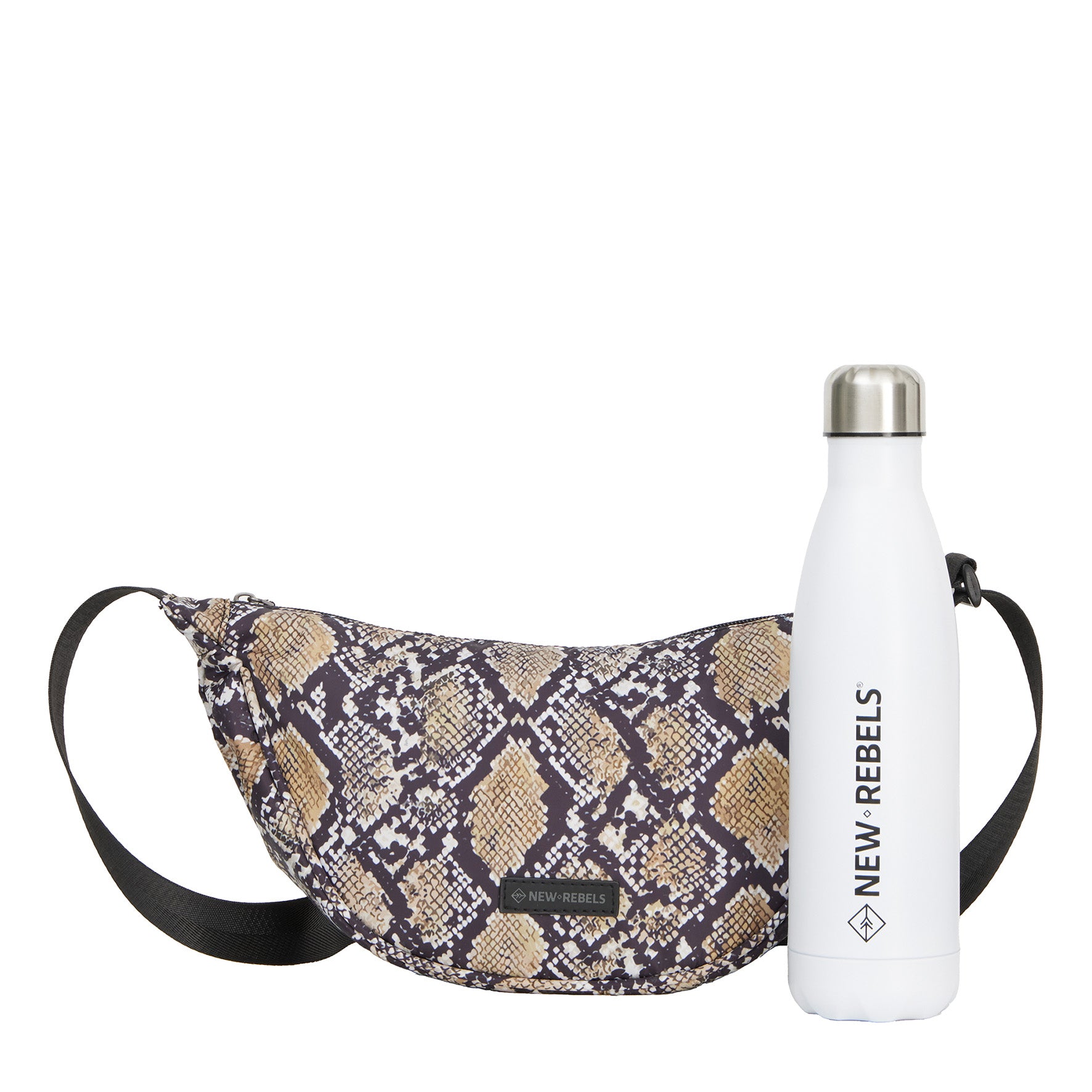 New Rebels Moonbag „Stay Wild" – Crossbody-Tasche mit Schlangen-Print, Nylon, 32 × 16 cm