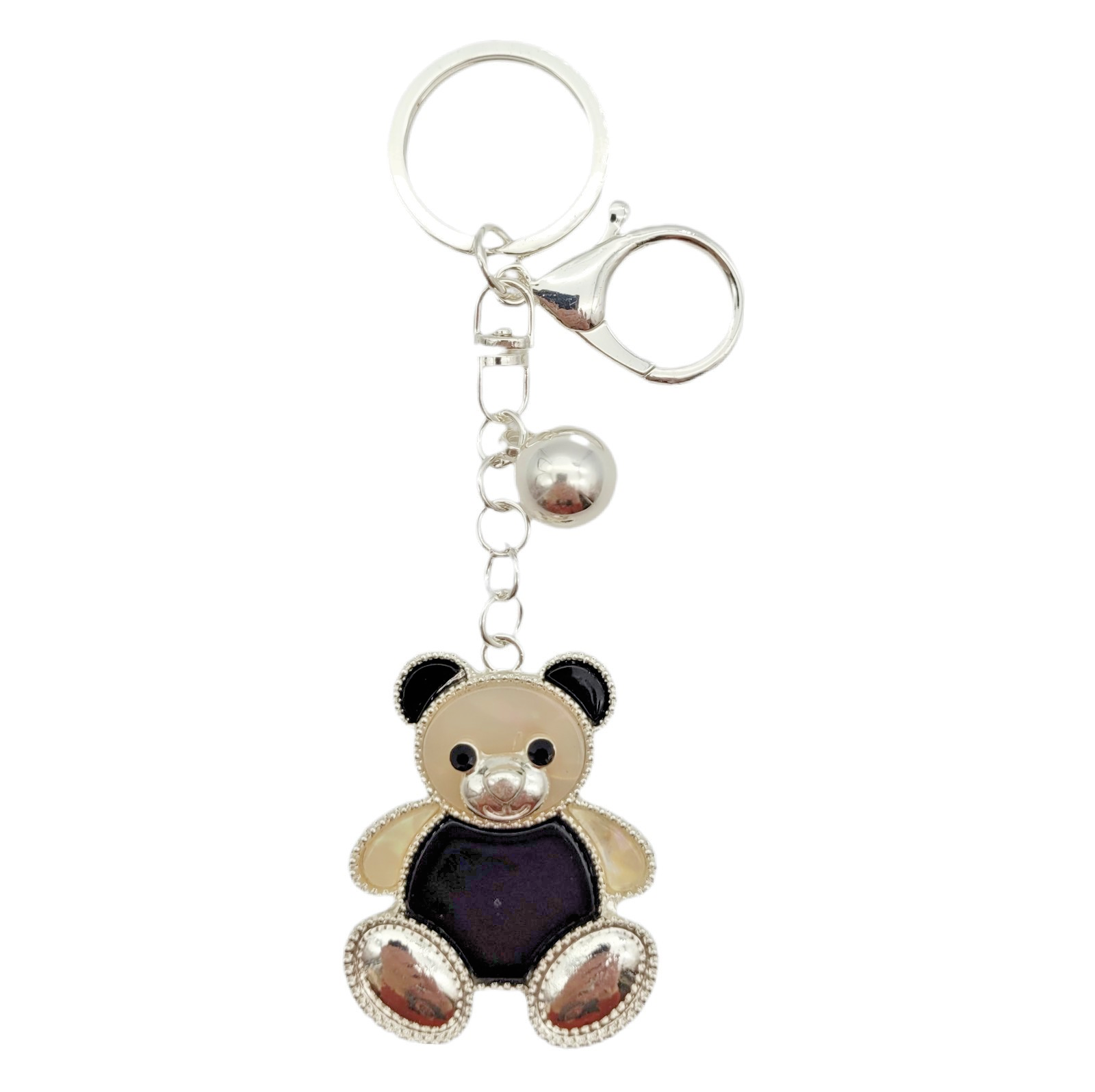 Taschenanhänger Schlüsselanhänger süßer Bär - Metall Charm Silber - Handtaschenschmuck Accessoire für Damen