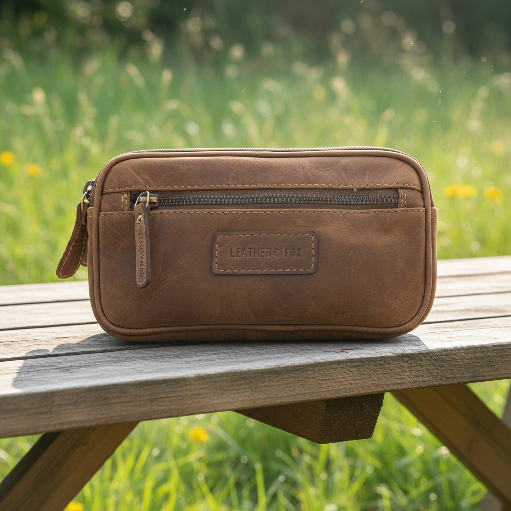 Gürteltasche Leder XXL mit 2 Hauptfächern | Bauchtasche Herren Echtleder | Hüfttasche Büffelleder 21cm