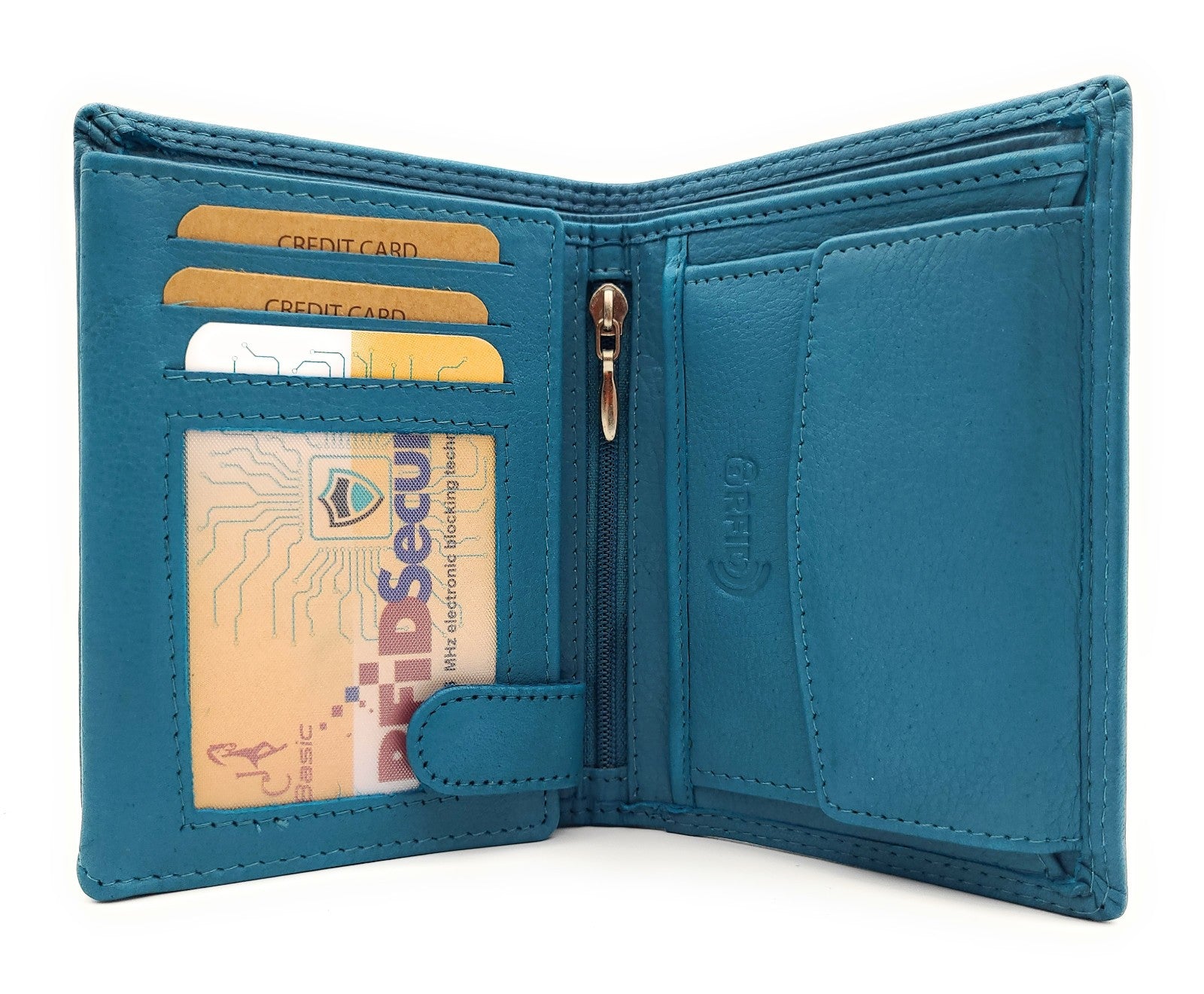 Jockey Club Basic Geldbörse aus Rindleder mit RFID-Schutz, Reißverschlussfach, 6 Kartenfächern, 2 Sicht- & 2 Einsteckfächern, Münzfach & Doppelnaht petrol