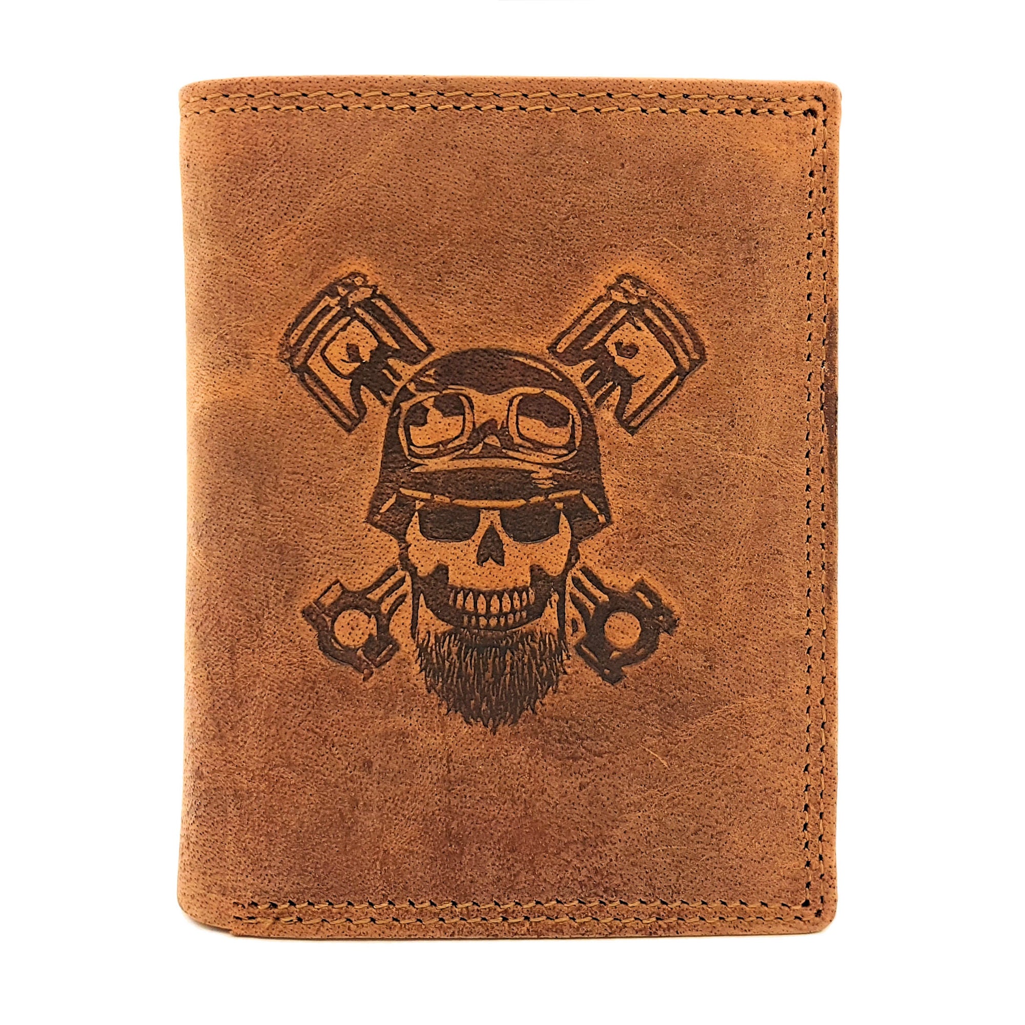 McLean echt Büffel Voll-Leder Geldbörse Portemonnaie Totenkopf Skull mit RFID NFC Schutz braun