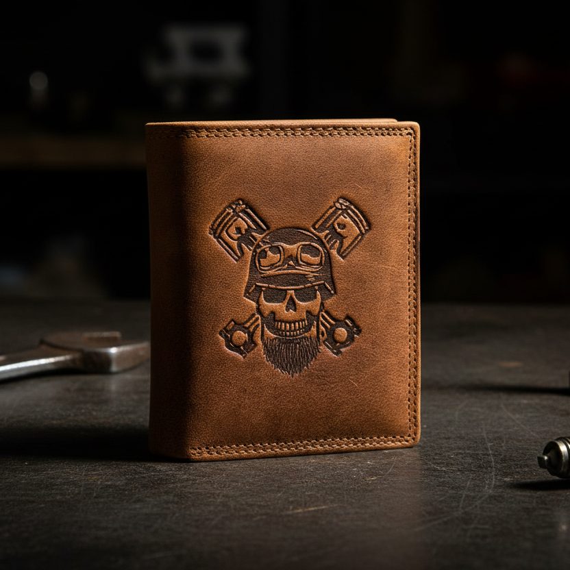 McLean echt Büffel Voll-Leder Geldbörse Portemonnaie Totenkopf Skull mit RFID NFC Schutz braun