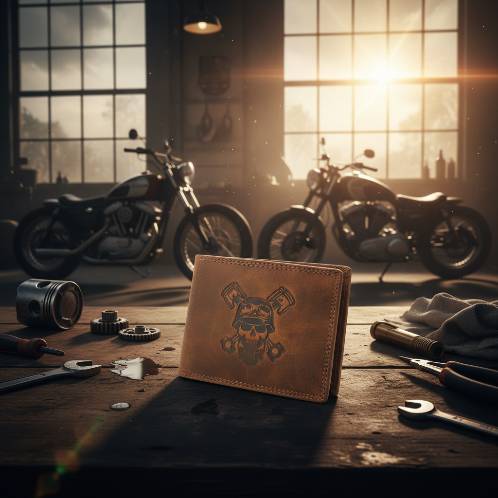 McLean echt Büffel Voll-Leder Männer Geldbörse, quer, naturbelassenes Hunterleder Portemonnaie Totenkopf Schädel Skull mit RFID NFC Schutz