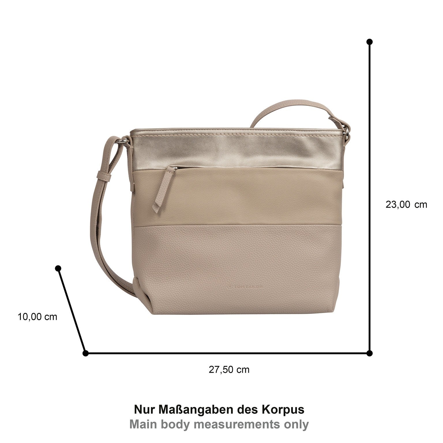 Tom Tailor Umhängetasche Nicolina – PU Handtasche mit Reißverschluss & Fächern – 27,5x10x23 cm mixed taupe