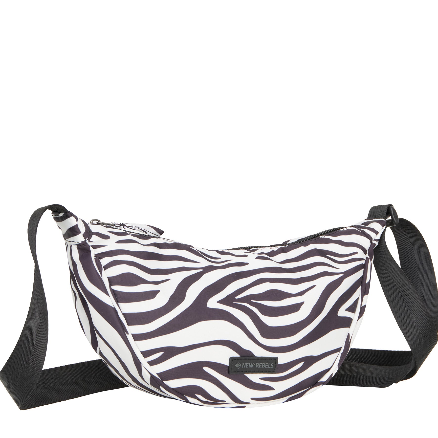 New Rebels Moonbag „Stay Wild" – Crossbody-Tasche mit Zebra-Print, Nylon, 32 × 16 cm