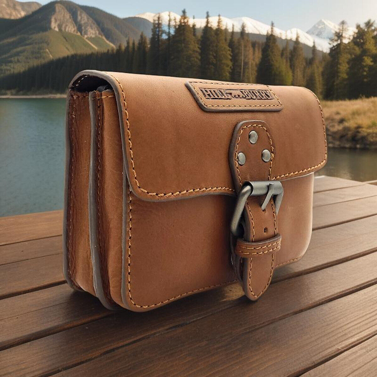 Hill Burry echt Leder Gürteltasche Bikertasche Hüfttasche Bauchtasche Doppelfach braun