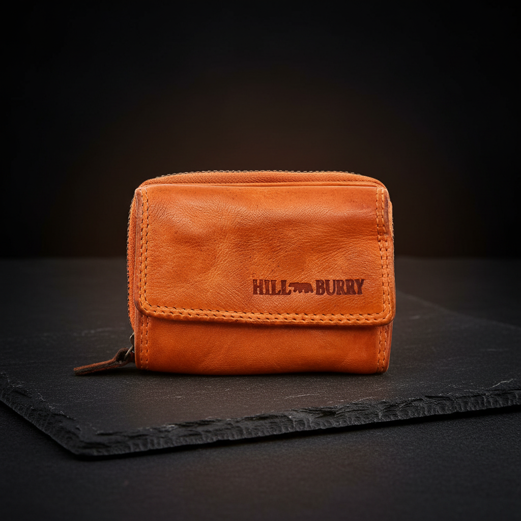 Hill Burry Damen Mini echt Leder Geldbörse Portemonnaie RFID Schutz Waschleder orange