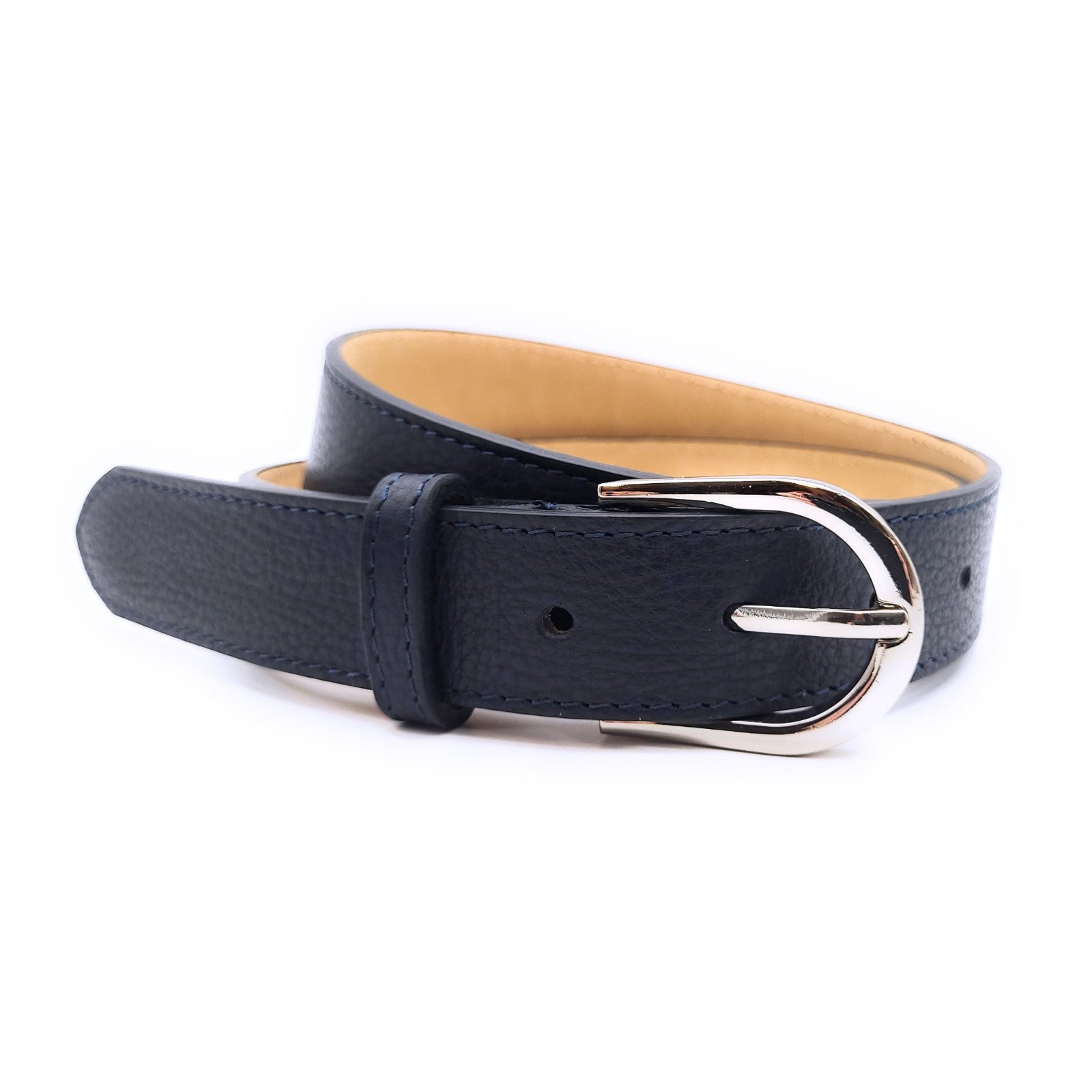 Echtledergürtel Made in Italy – ca. 30 mm breit, kürzbar, Metallschließe, genarbte Oberfläche, 5 Loch Gürtel für Herren & Damen navy blau