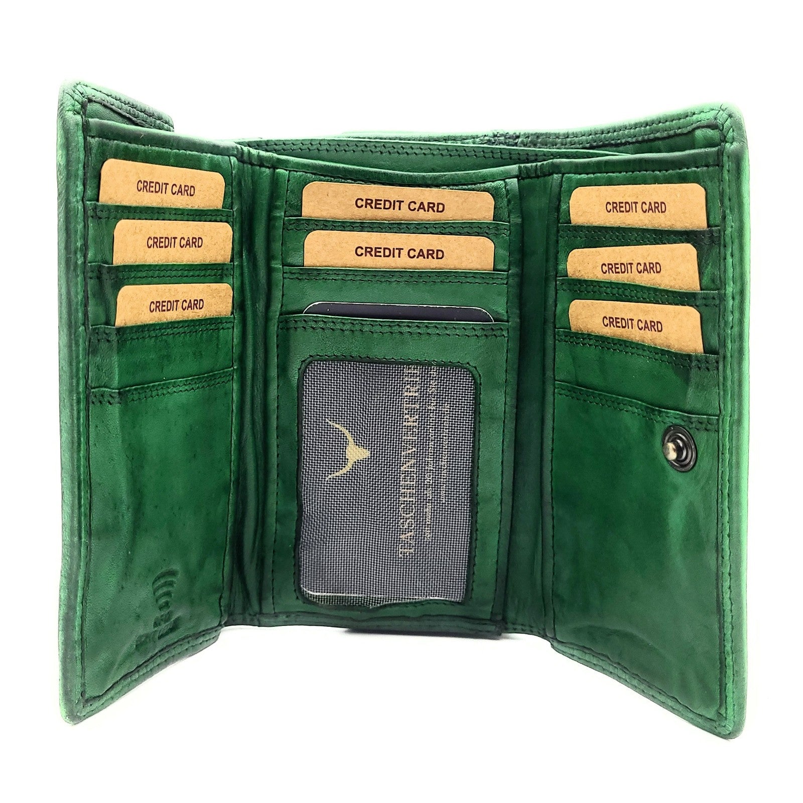 Hill Burry echt Leder Damen Geldbörse Portemonnaie mit RFID Schutz gewaschenes Rindleder grün