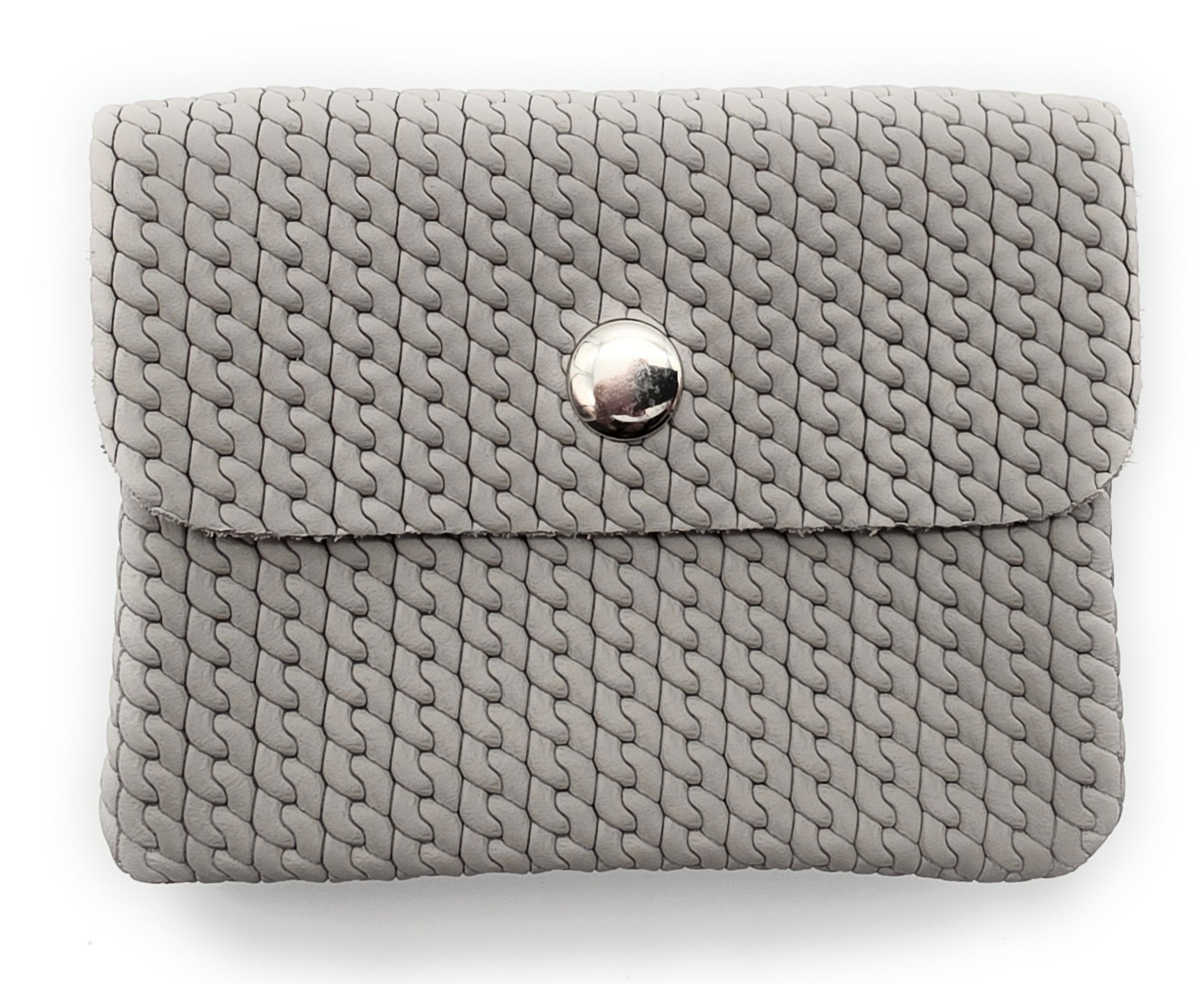 Mini Geldbörse Damen Herren – Echtes Rindleder geprägt, Made in Italy, Grau