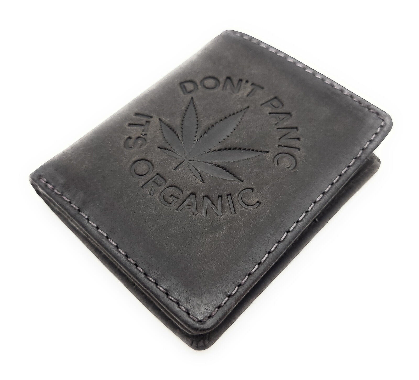 Jockey Club echt Leder Mini Geldbörse Portemonnaie "Weed" RFID Schutz Cannabisblatt grau