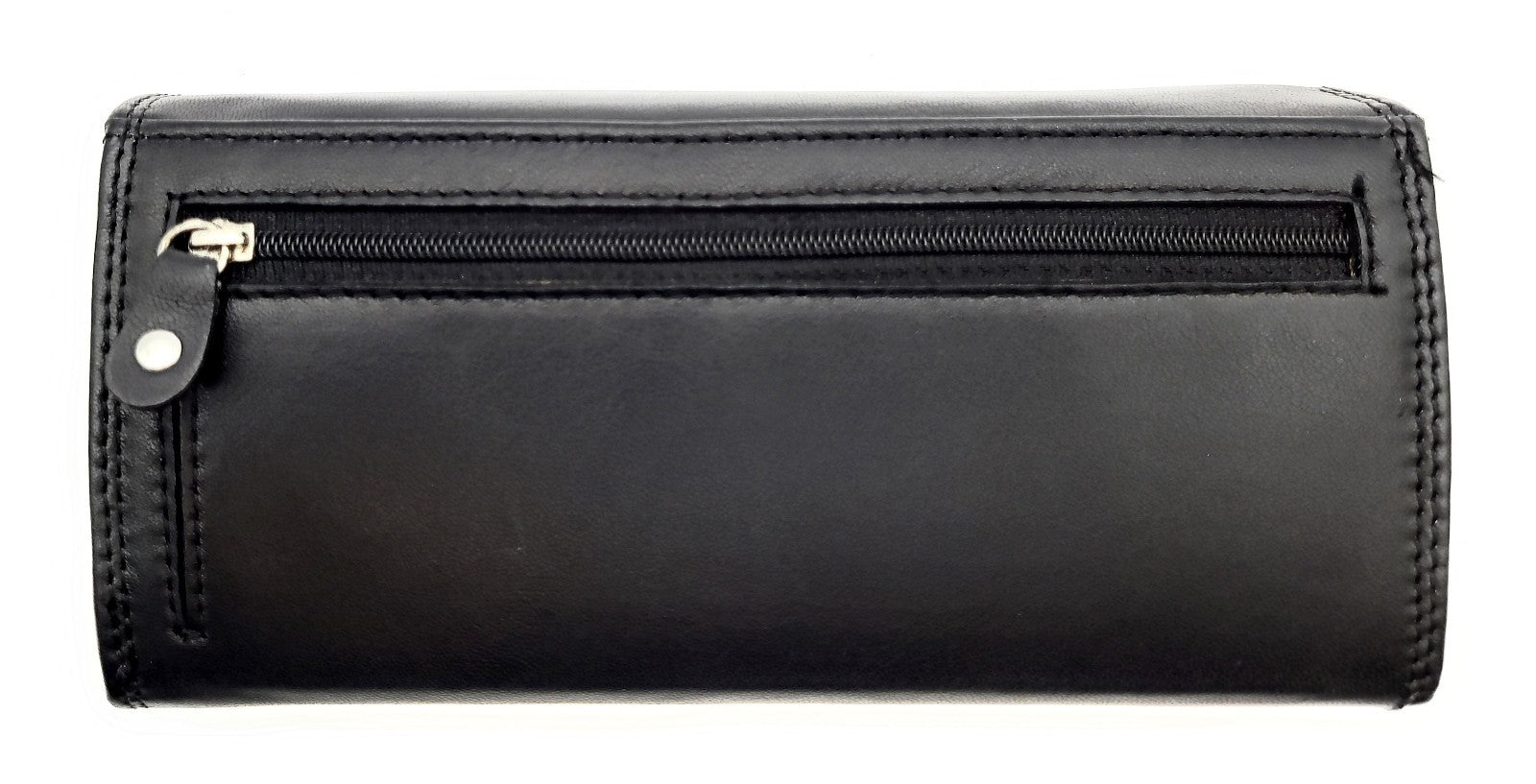 Große Damen Geldbörse aus Echtleder mit RFID-Schutz, 18 Kartenfächer, Langformat mit Münzfach & Doppelnaht schwarz
