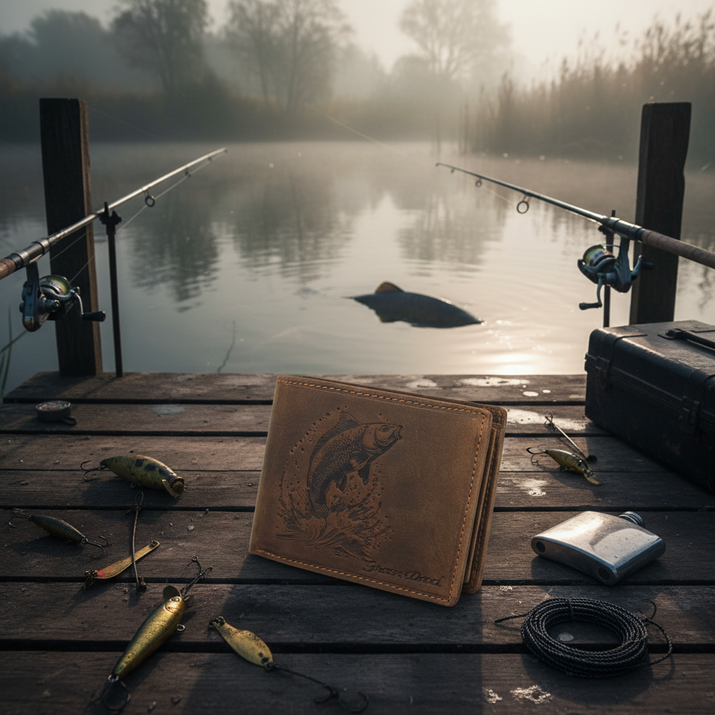 Green Deed Hunterleder Geldbörse Dunkelbraun – Karpfenmotiv, RFID-Schutz & Geschenkbox