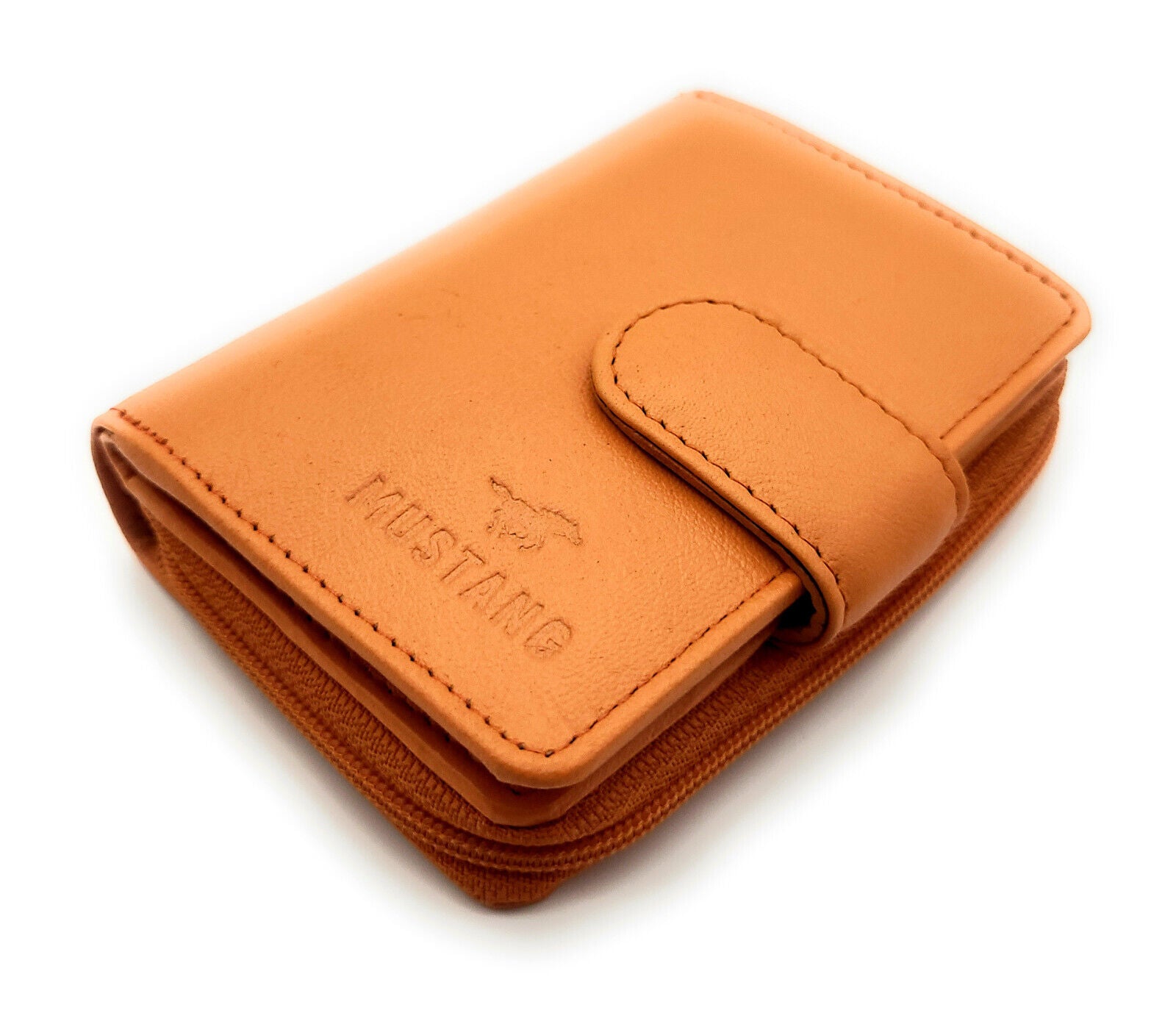 Mustang echt Leder Damen Mini Geldbörse Portemonnaie Urlaubsbörse orange