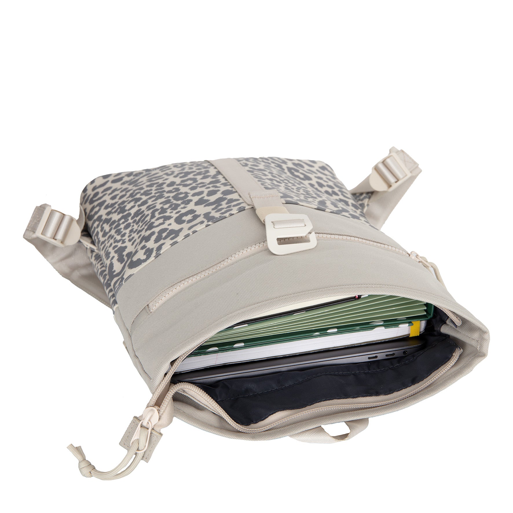 New Rebels Urban Roll Up Rolltop City Rucksack Los Angeles wasserabweisend Leopard beige