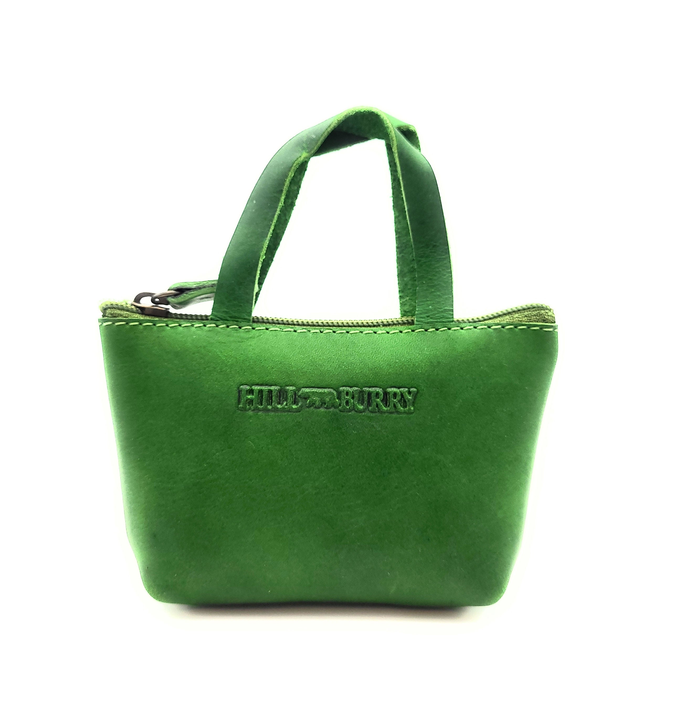 Hill Burry Schlüsseletui Leder Damen Grün - Mini Täschchen Reißverschluss