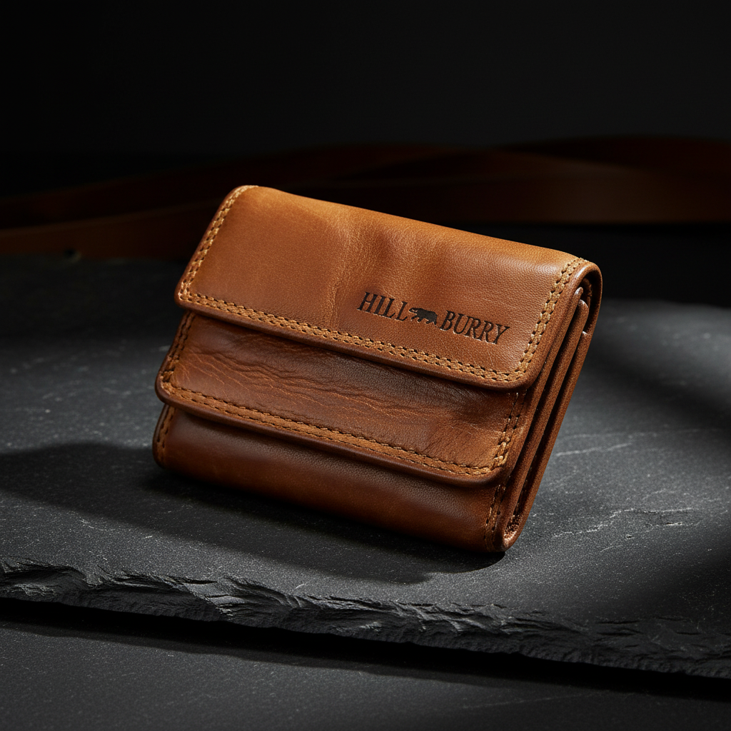 Hill Burry kleine echt Leder Damen Geldbörse Portemonnaie mit RFID Schutz Waschleder cognac
