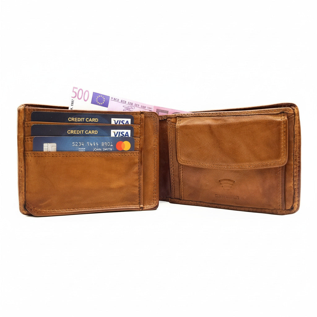 Hill Burry Flache Leder Geldbörse Herren mit RFID Schutz - Cognac Waschleder