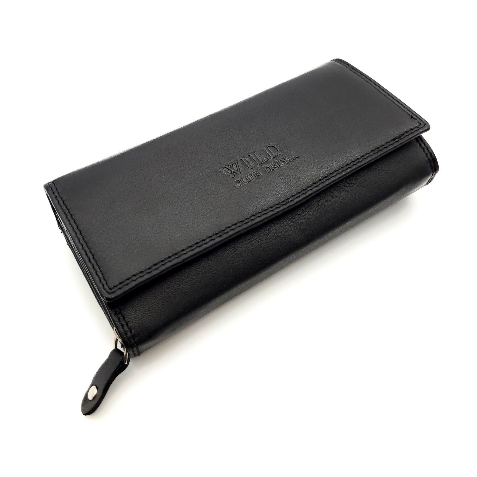 Große Damen Geldbörse aus Echtleder mit RFID-Schutz, 18 Kartenfächer, Langformat mit Münzfach & Doppelnaht schwarz