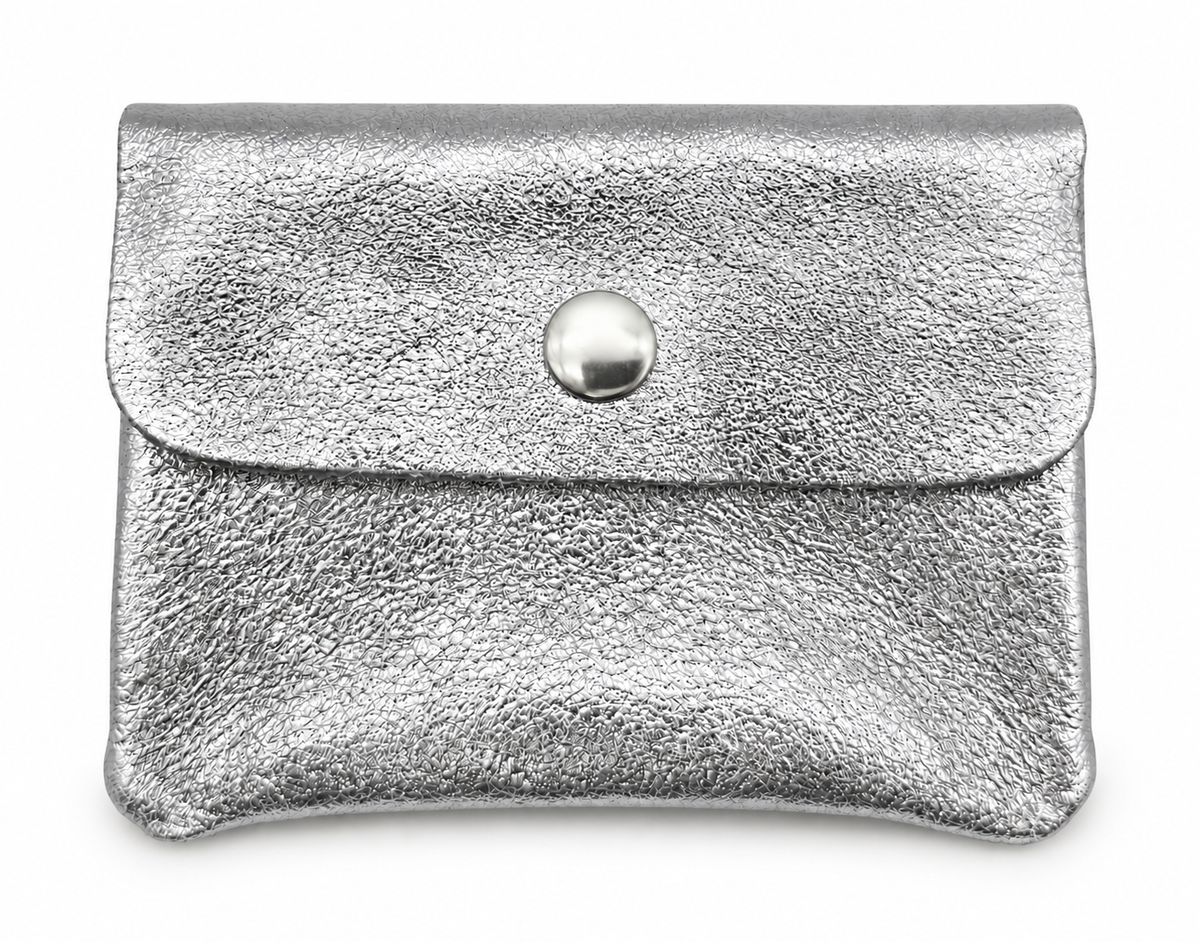 Mini Geldbörse aus echtem Rindleder – kompaktes Leder Portemonnaie Made in Italy silber metallic