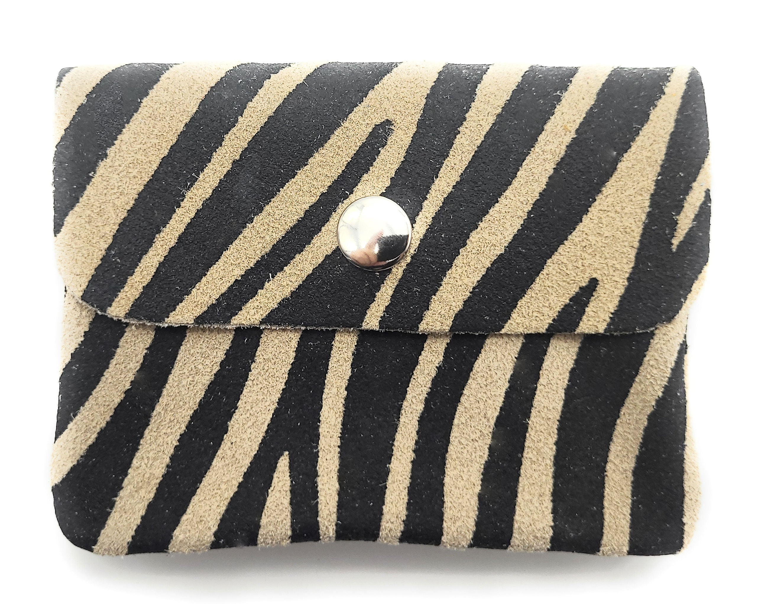 Mini Geldbörse aus echtem Rindleder – kompaktes Leder Portemonnaie Made in Italy zebra