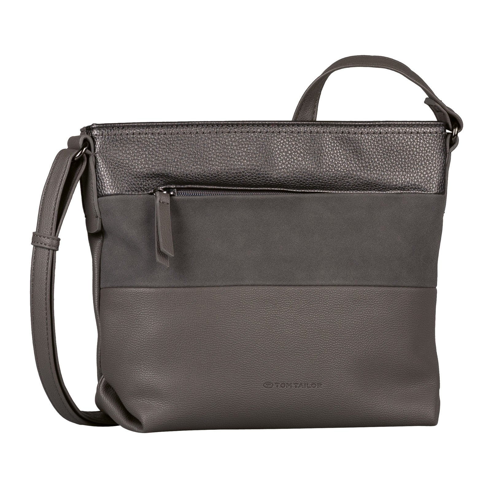 Tom Tailor Umhängetasche Nicolina – Kunstleder Handtasche mit Reißverschluss & Fächern – 27,5x10x23 cm mixed grey