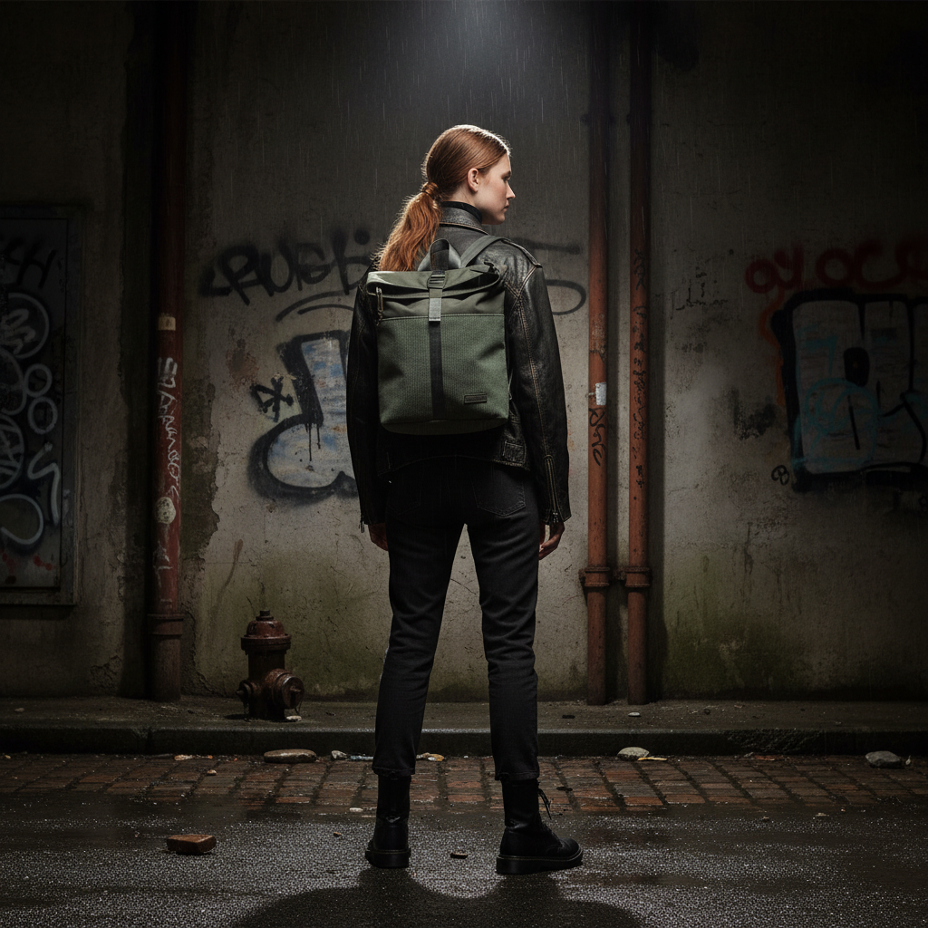 New Rebels Ribbi Roll Up Rolltop City Rucksack Los Angeles Kordoptik grün