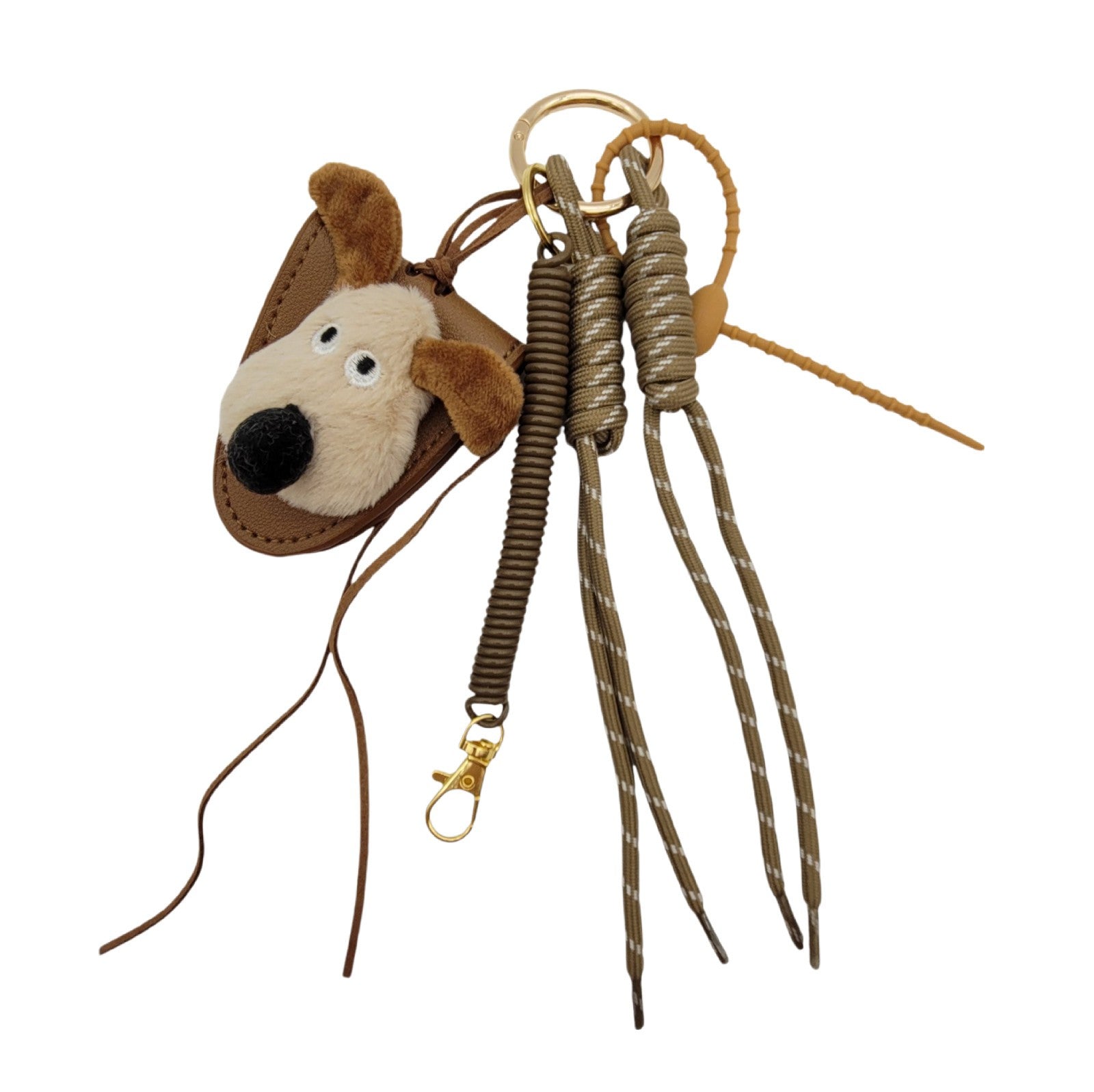 Hunde-Anhänger mit Magnetverschluss für Schultergurt, 27cm, Plüsch-Hund Taschenanhänger Charm Braun-Gold