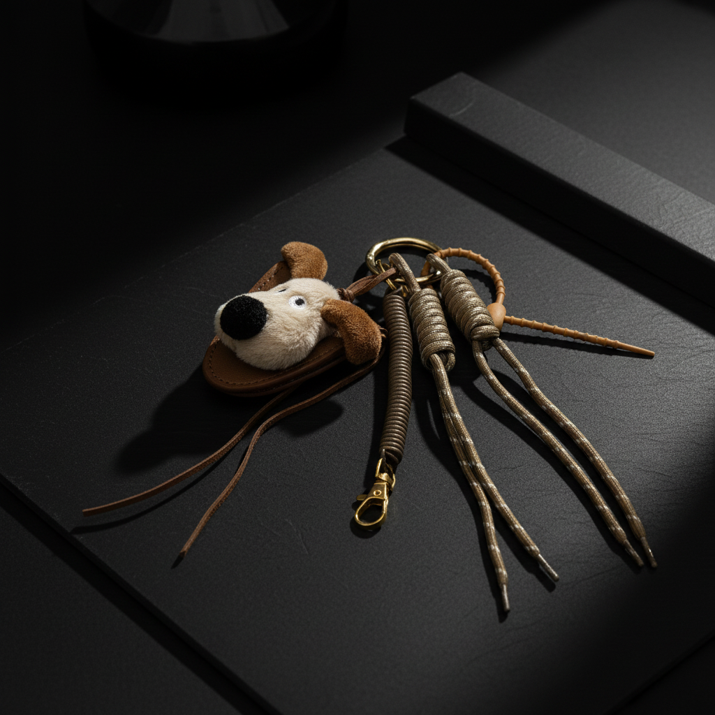 Hunde-Anhänger mit Magnetverschluss für Schultergurt, 27cm, Plüsch-Hund Taschenanhänger Charm Braun-Gold