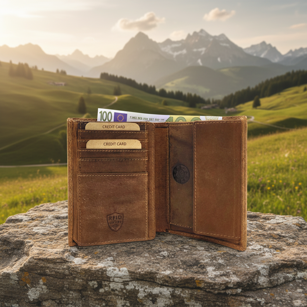 Jockey Club Geldbörse aus echtem Hunterleder – Vintage-Look Braun mit Sichtfach für KFZ-Papiere & RFID-Schutz