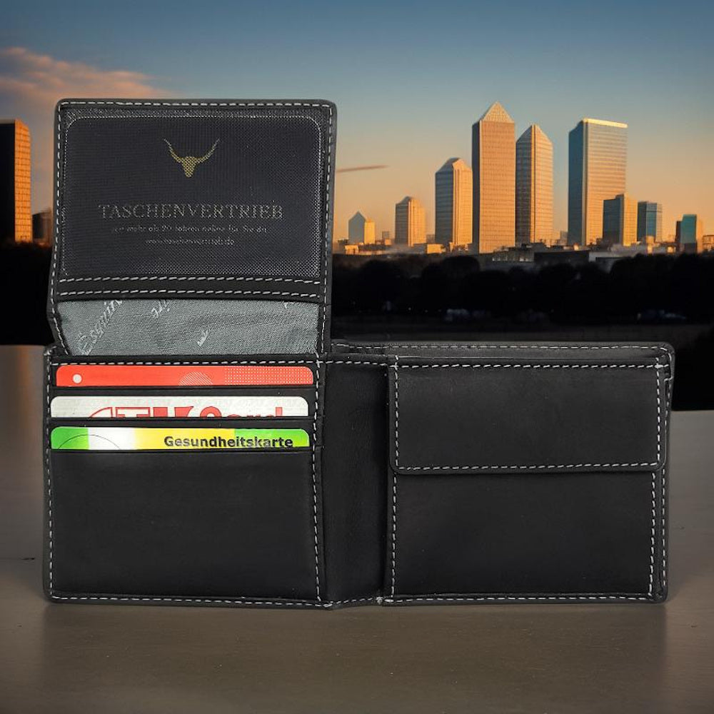Esquire kompakte echt Leder Geldbörse Portemonnaie mit RFID Schutz "Dallas" schwarz
