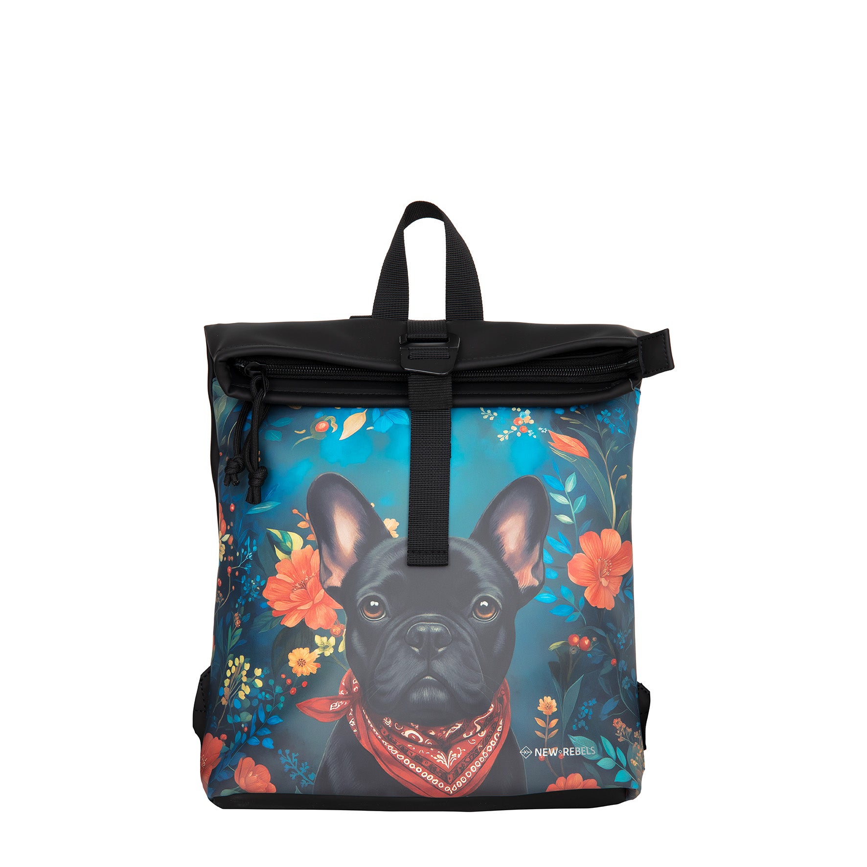 New Rebels Rolltop Cityrucksack Los Angeles – Stylischer Rolltop Rucksack mit Bulldogge - Design, Wasserabweisend & Praktisch