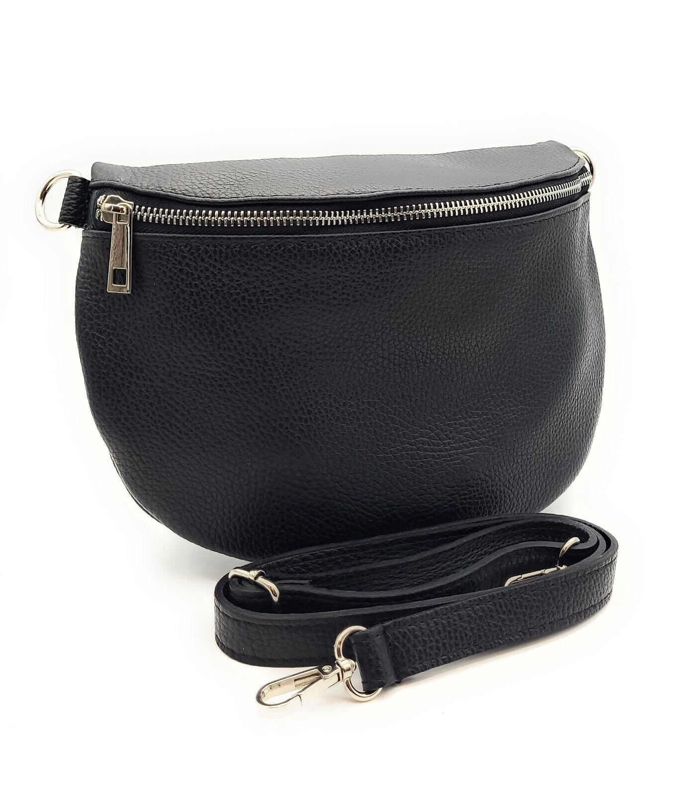 echt Leder Damen Crossbag Umhängetasche Schultertasche made in Italy schwarz