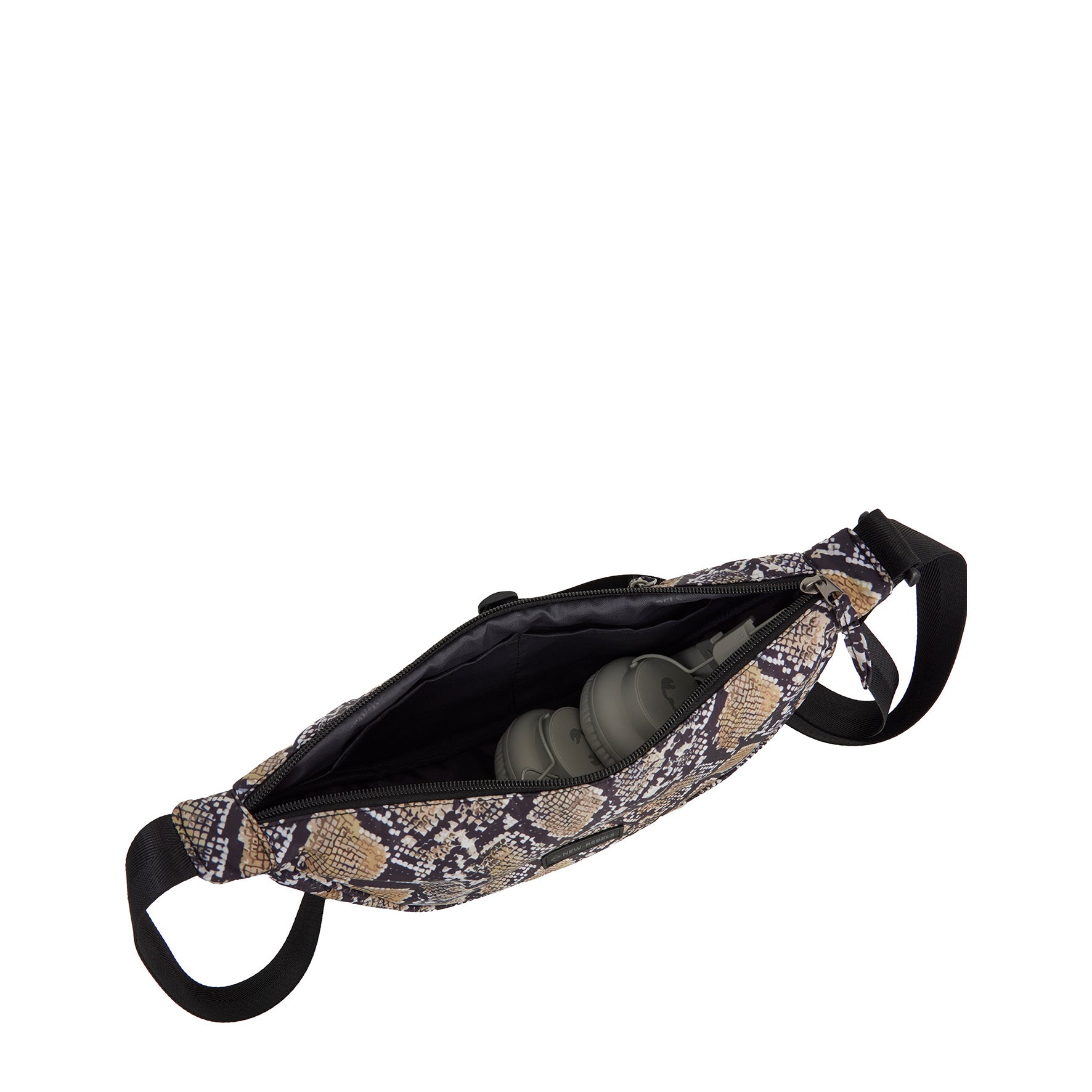 New Rebels Moonbag „Stay Wild" – Crossbody-Tasche mit Schlangen-Print, Nylon, 32 × 16 cm