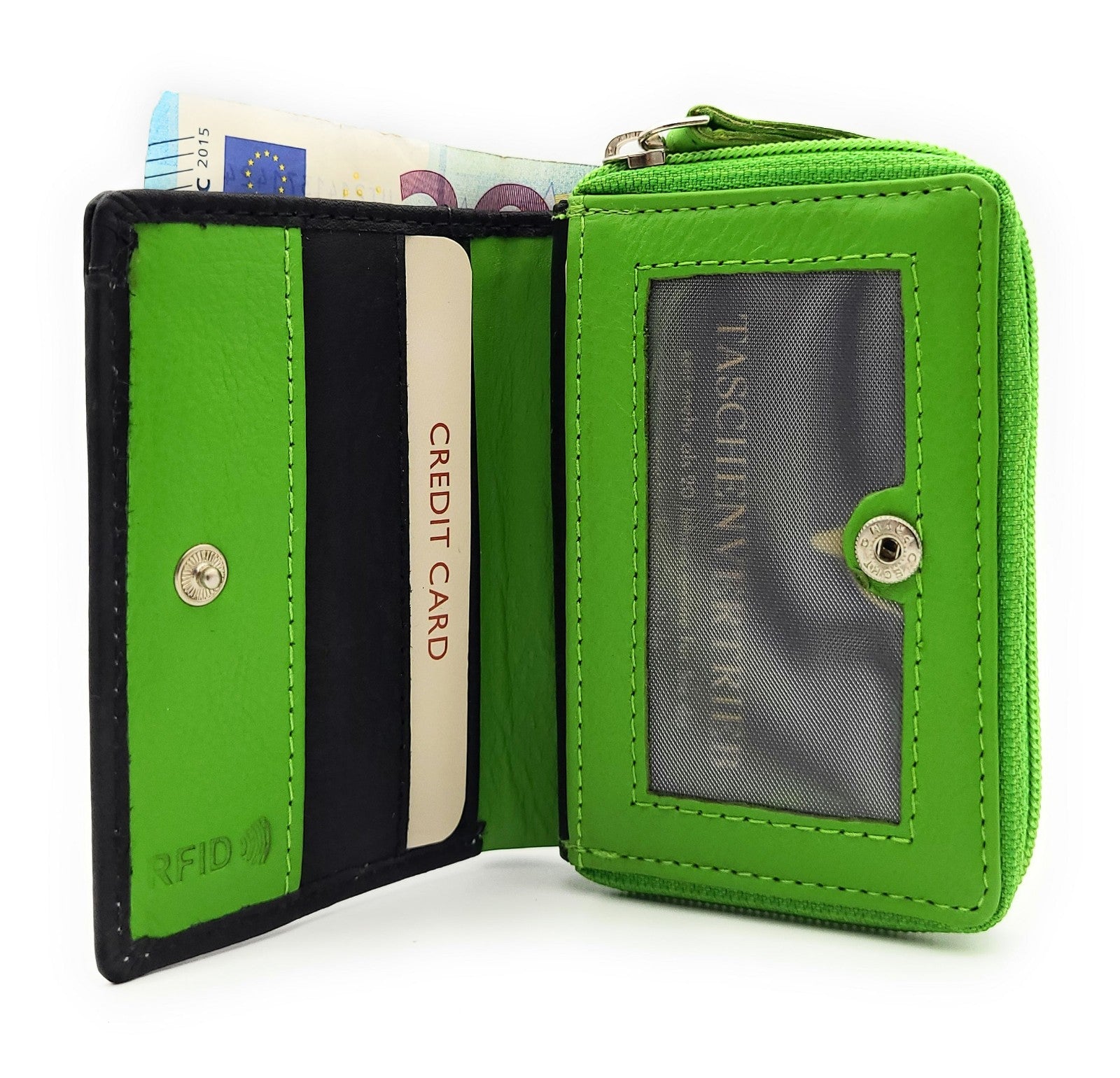 Jockey Club Damen Mini Geldbörse Pferd RFID Schutz - Echt Leder Klein Schwarz Grün