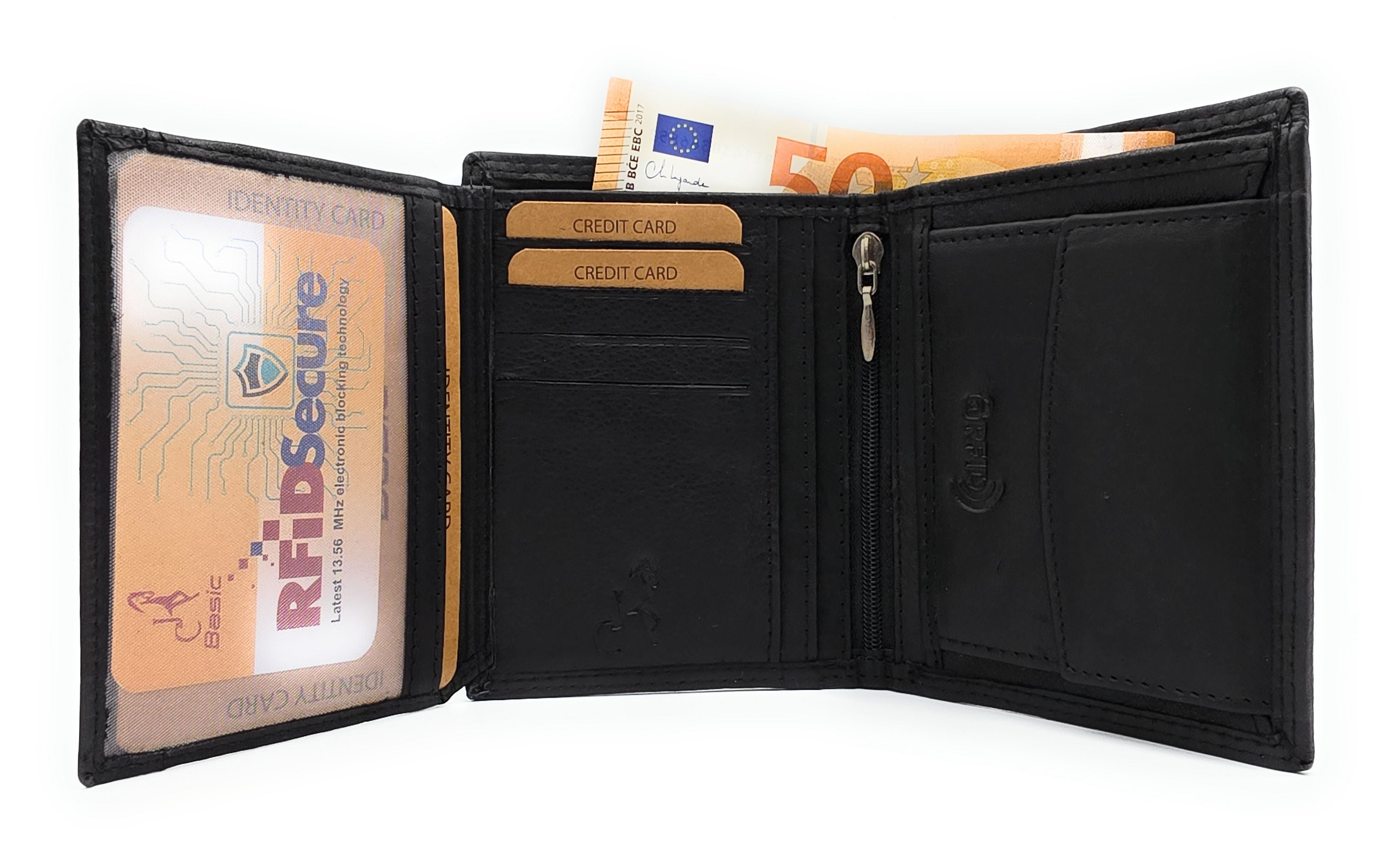 Jockey Club Leder Geldbörse Herren RFID Schutz - Schwarz Portemonnaie