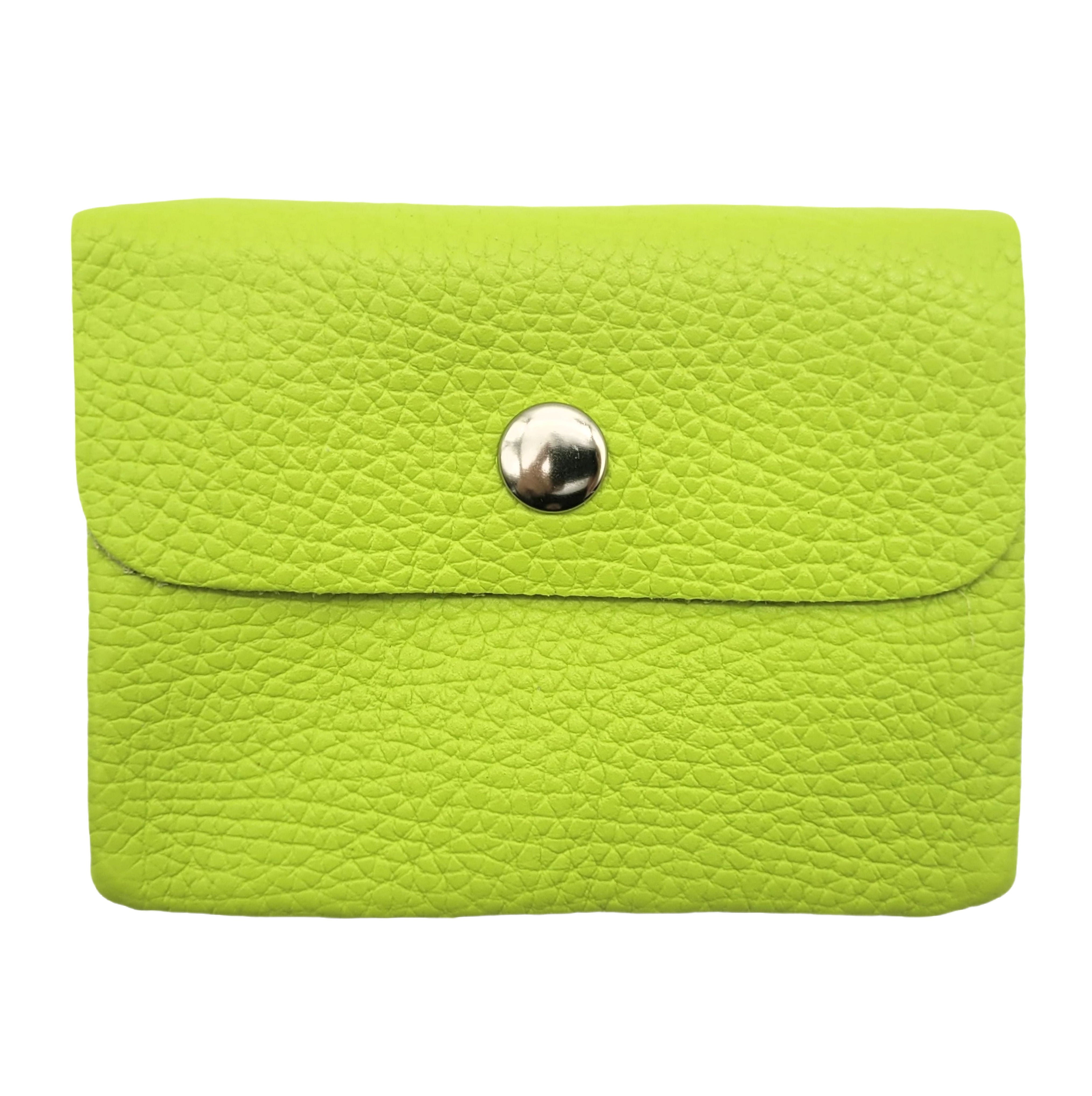 Mini Geldbörse aus echtem Rindleder – kompaktes Leder Portemonnaie Made in Italy limetten-grün