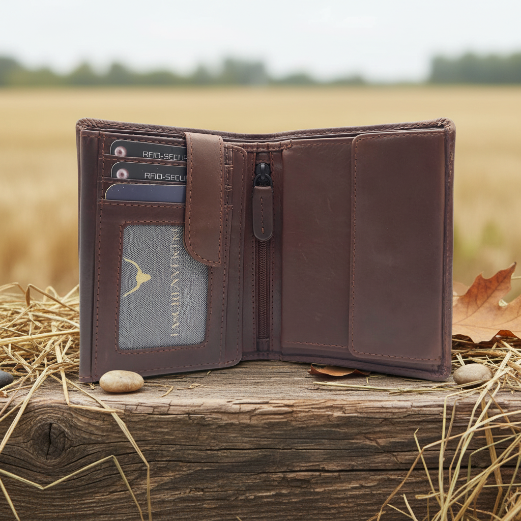 Jockey Club Leder Geldbörse mit RFID-Schutz – Gewachstes Rindleder Braun