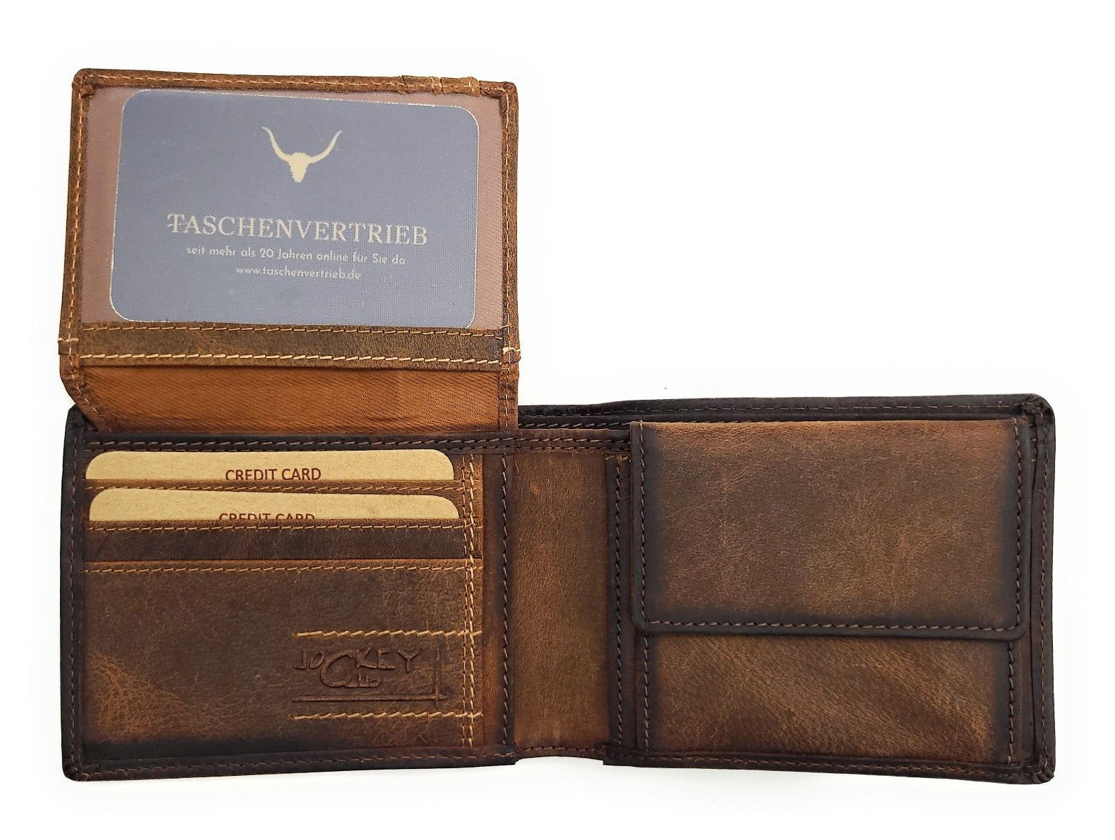 Jockey Club Serie Toro Mini Geldbörse Damen & Herren aus Hunterleder rustikal mit RFID Schutz, kompakt, 6 Kartenfächer, Münzfach mit Chipfach, 2 Scheinfächer, cognac braun