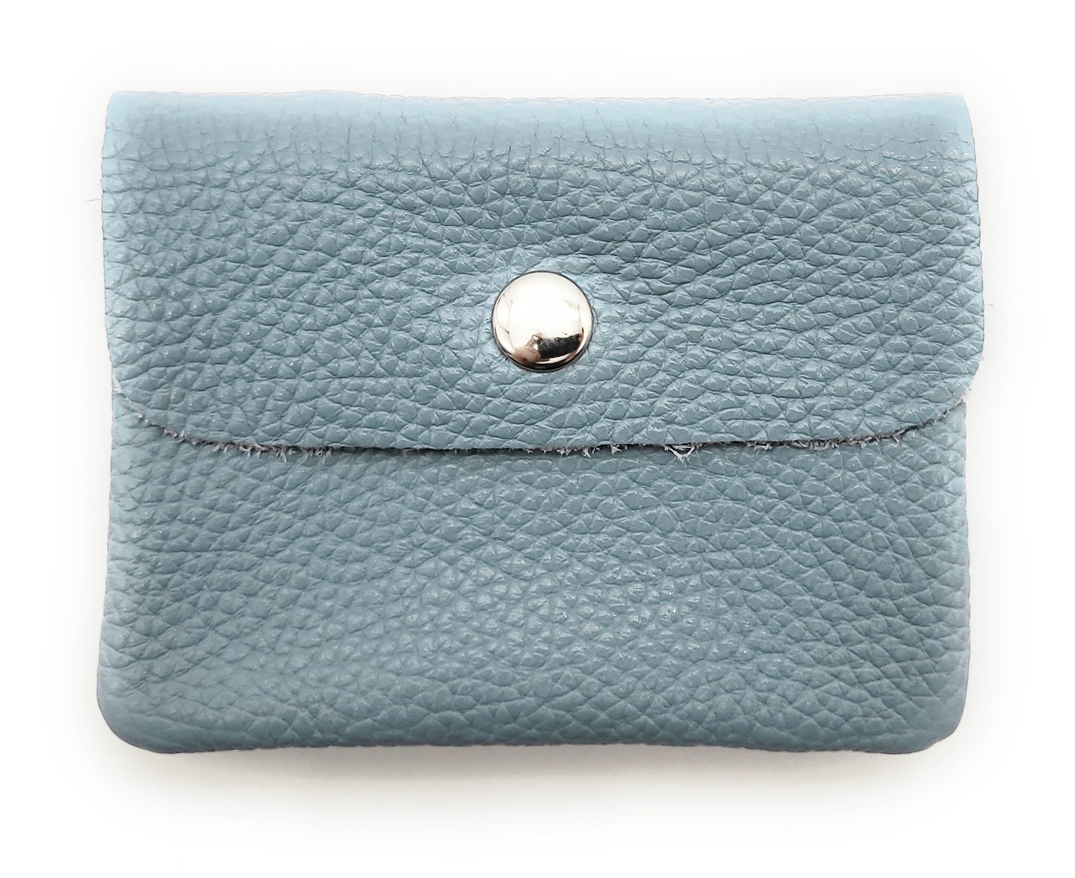 Mini Geldbörse aus echtem Rindleder – kompaktes Leder Portemonnaie Made in Italy tauben-blau