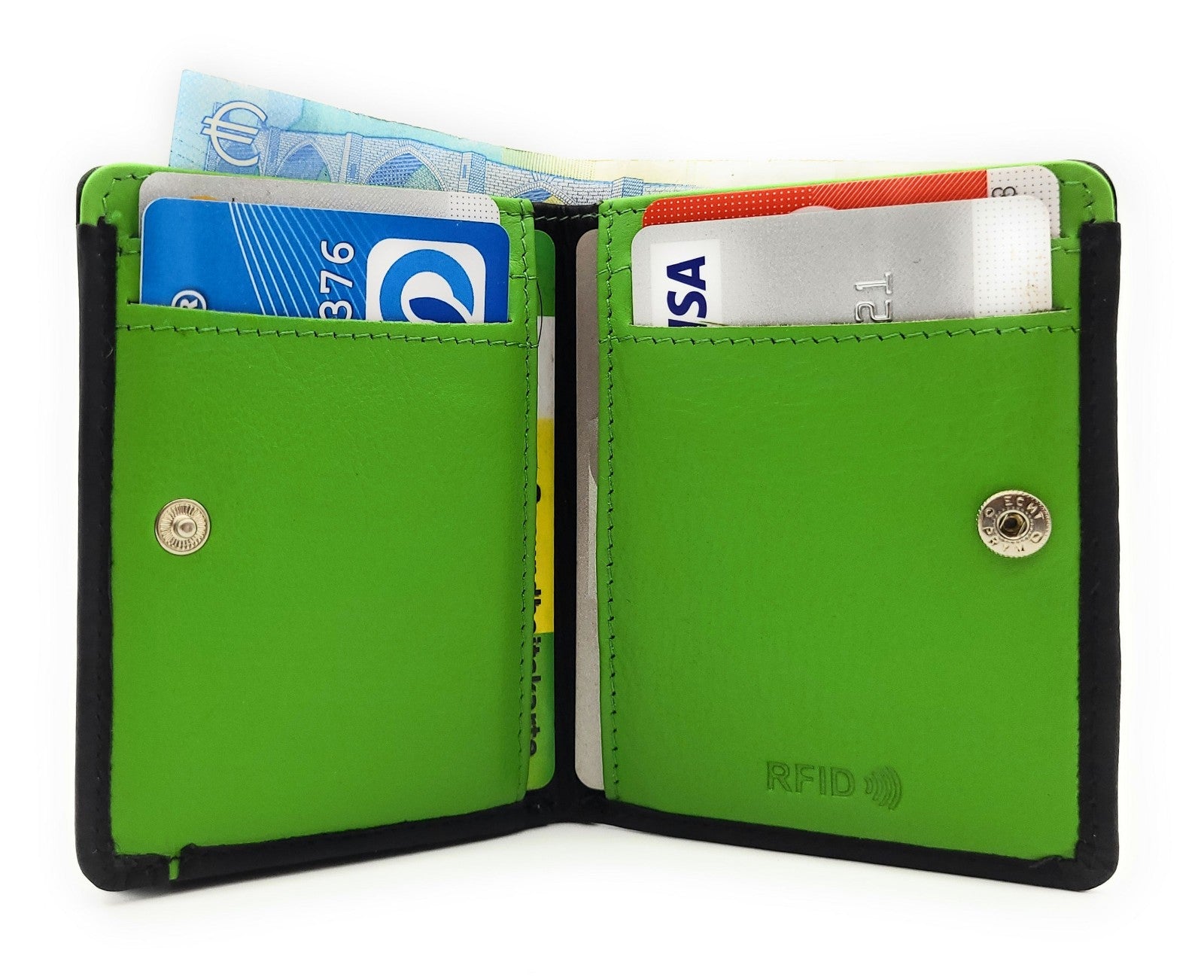 Jockey Club Mini Geldbörse aus Rindleder – Bicolor Lederbörse mit Kontrastnaht, Kartenfächern, Münzfach mit Chipfach, weich & kompakt, 80x95mm