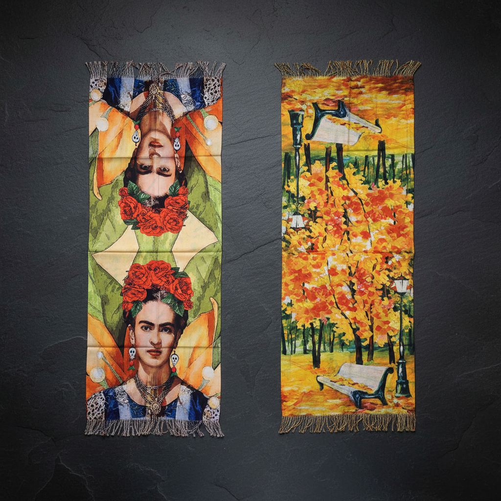 Wendeschal Stola Kunstdruck – Frau & herbstliche Parklandschaft – 100% Viskose 180x70 cm